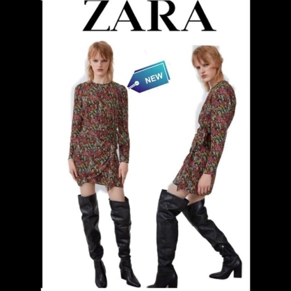 ZARA Black multi color Mini printed dress NWT